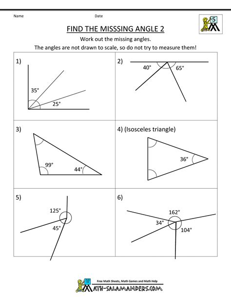 finding missing angles worksheet grade 4